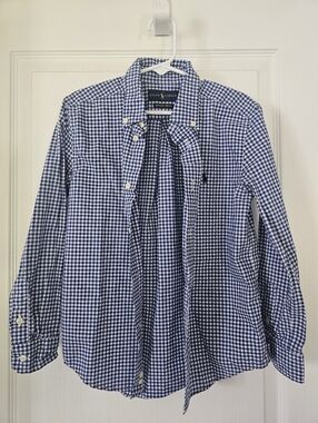 Boy's Ralph Lauren Navy and White Gingham Button-Down Shirt